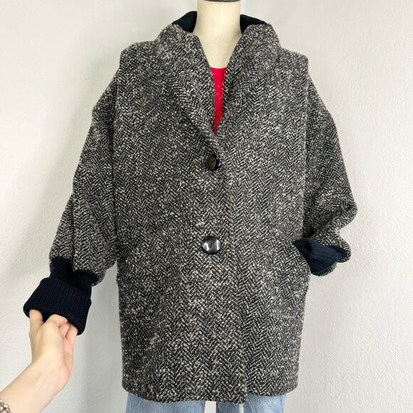 Vintage 80s Wool Blend Tweed Oversized Slouchy Coat Size 9/10 - Picture 1 of 11